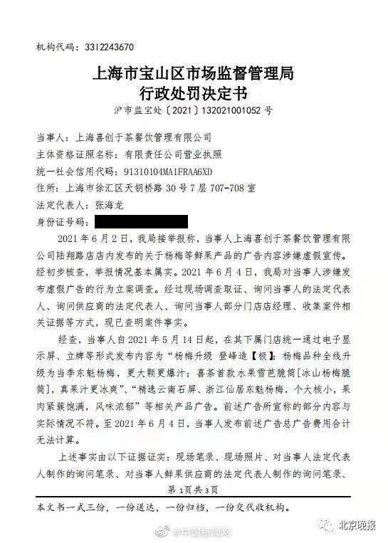 罚45万元！曾被曝卫生质量问题ag旗舰厅因涉嫌虚假宣传喜茶被(图1)